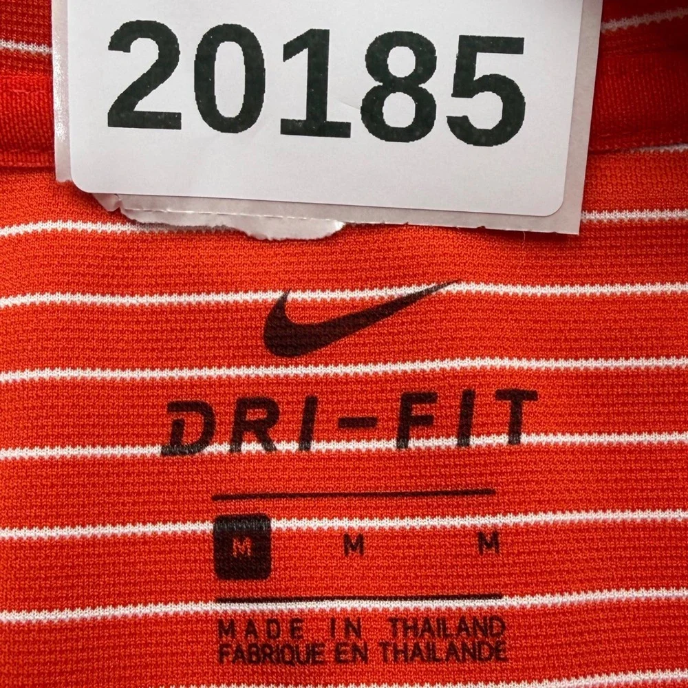 Nike Shirt Mens Medium Orange Striped Dri-Fit Performance Short‎ Sleeve Polo